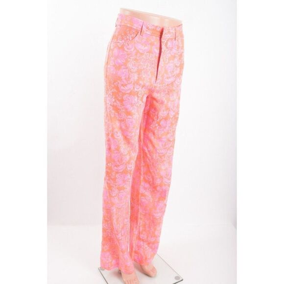 Zara Womens Linen Blend Trousers Pants XS Orange Pink Paisley 8042/010 NWT - Picture 2 of 7